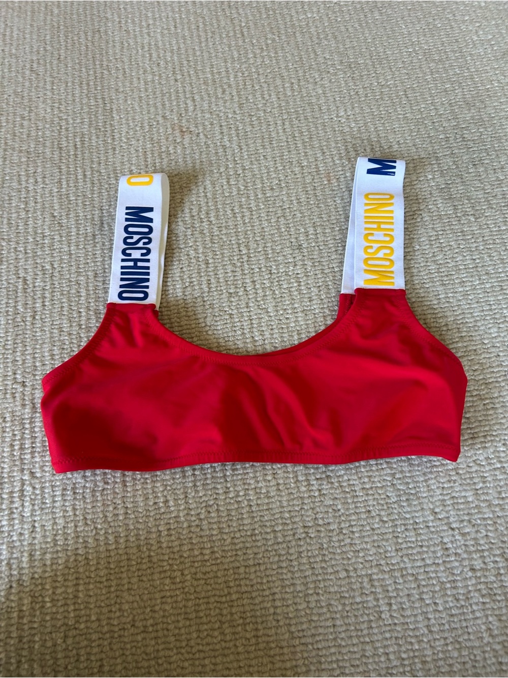 Moschino Red Bikini Top with Branded White Straps